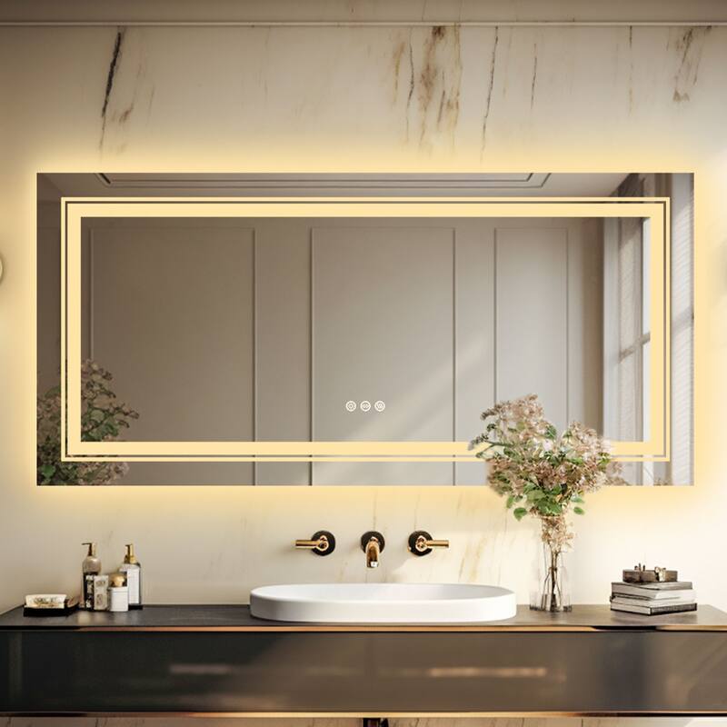 Extra Large Illuminated LED Bathroom Mirror Touch Sensor Anti Fog - 48" x 24"