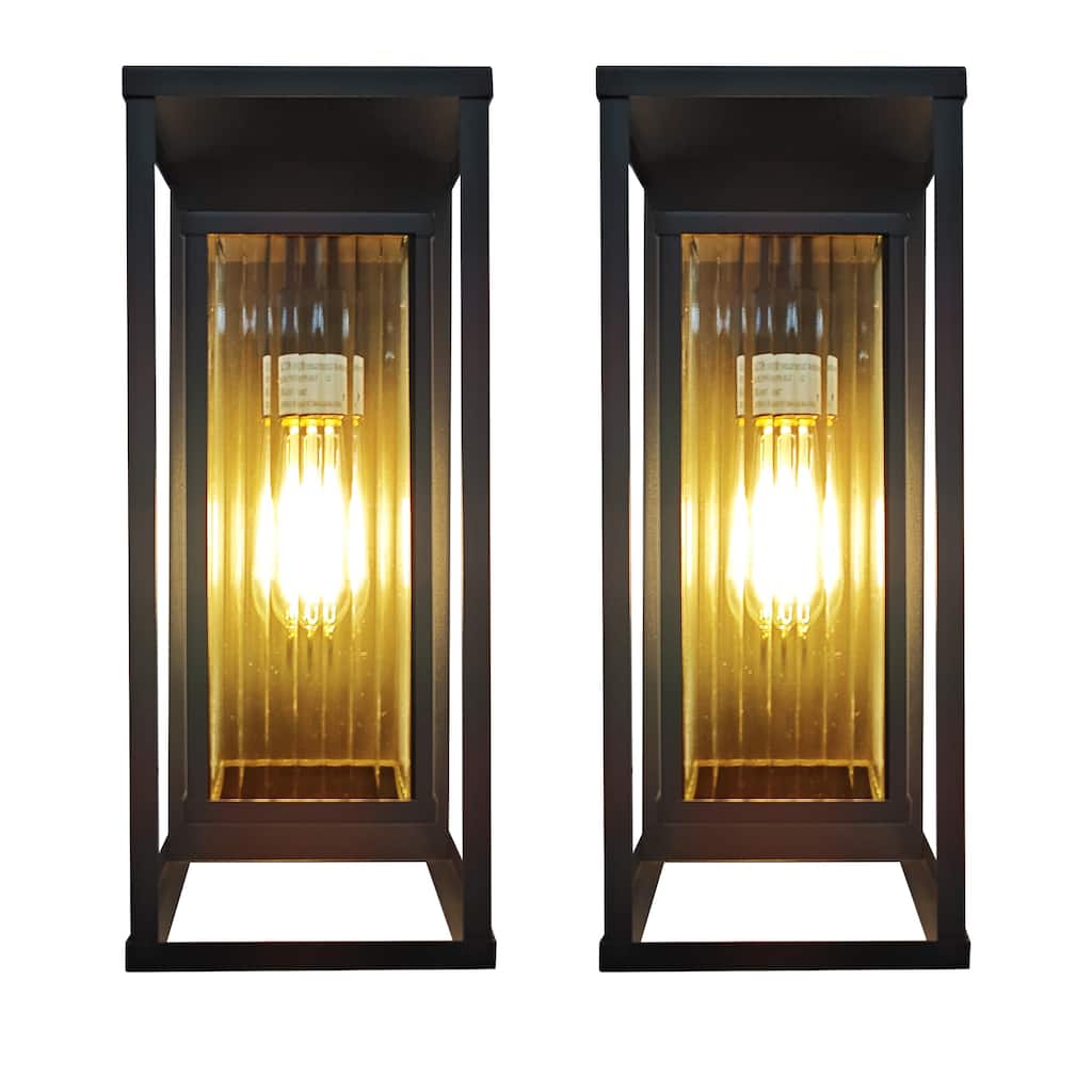Outdoor Wall Light with Clear Ribbed Glass,Waterproof Exterior Light for Porch/Patio/Garage(2-PACK)