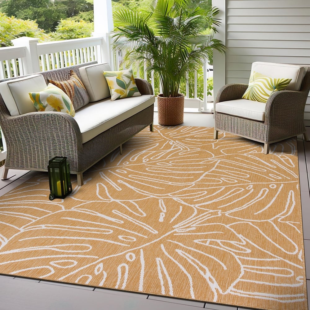 World Rug Gallery Contemporary Tropical Leaves Indoor/Outdoor Area Rug