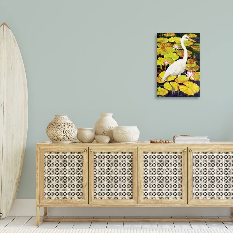 Stupell Stepping Bird on Lily Pads Canvas Wall Art Design By Rosiland Solomon