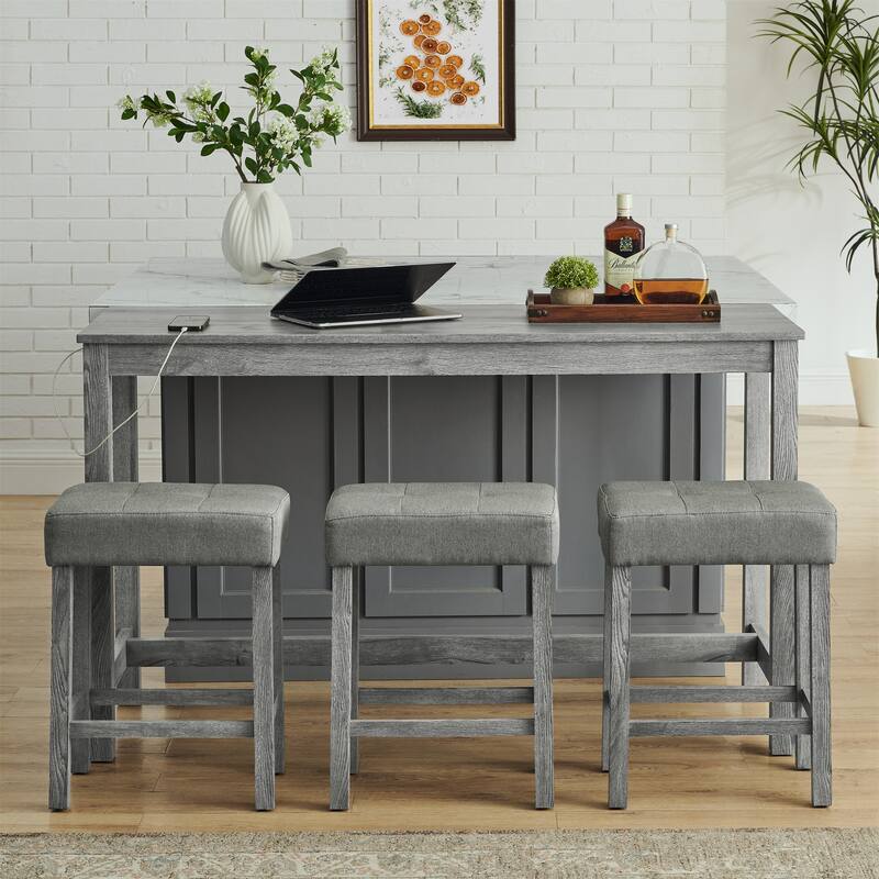 Bar Table, Dining Table, Sofa Table with Power Outlet, 3 Upholstered Stools, 4 Piece Bar Table and Chair Set