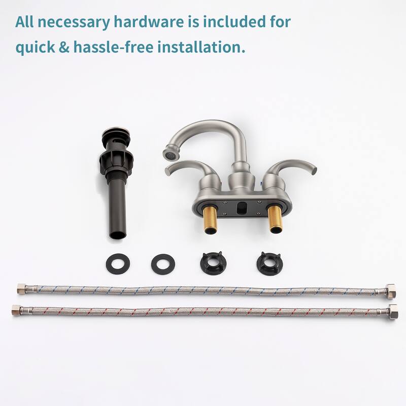 Bathroom Faucet 2-Handle Brushed，360 Degree Rotating Spout,4-inch Centerset Vanity Sink with Pop-Up Drain and Supply Hoses