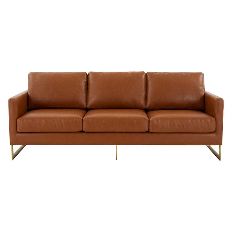LeisureMod Lincoln Modern Upholstered Leather Sofa with Gold Frame - 83"