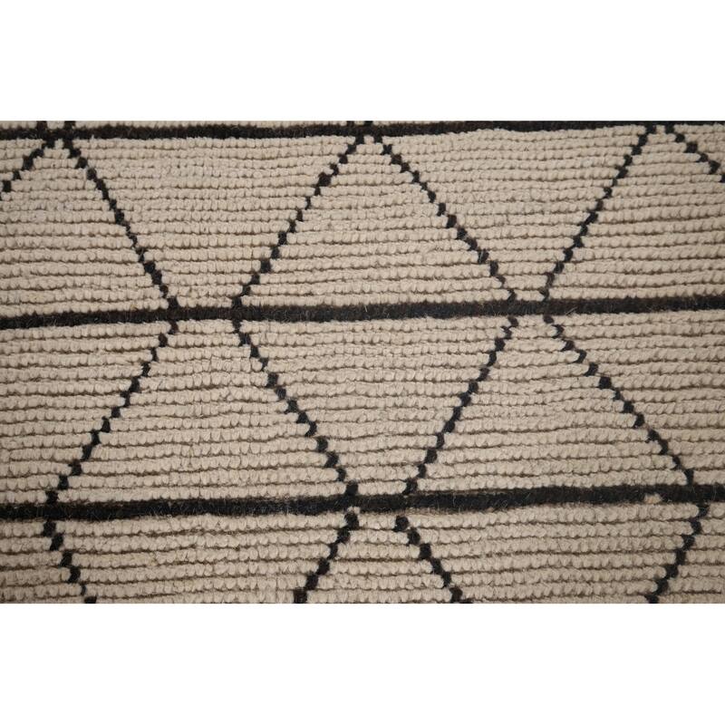 Trellis Moroccan Area Rug Hand-Knotted Oriental Beige Wool Carpet - 6'11"x 10'3"