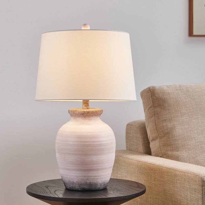 KAWOTI 24.75" Little Pink Ceramic Table Lamp for Side Table - W15" * H 24.75"