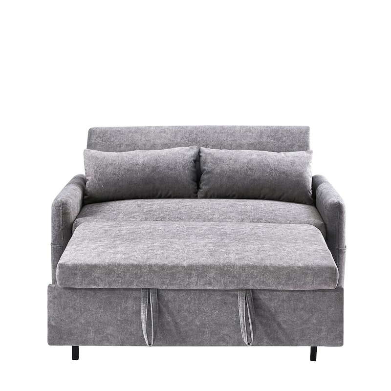 3-in-1 Pull Out Sofa Bed, Couch Bed with Adjsutable Back and Storage Pockets, 2 Seater Sofa with 2 Soft Pillows and USB Ports