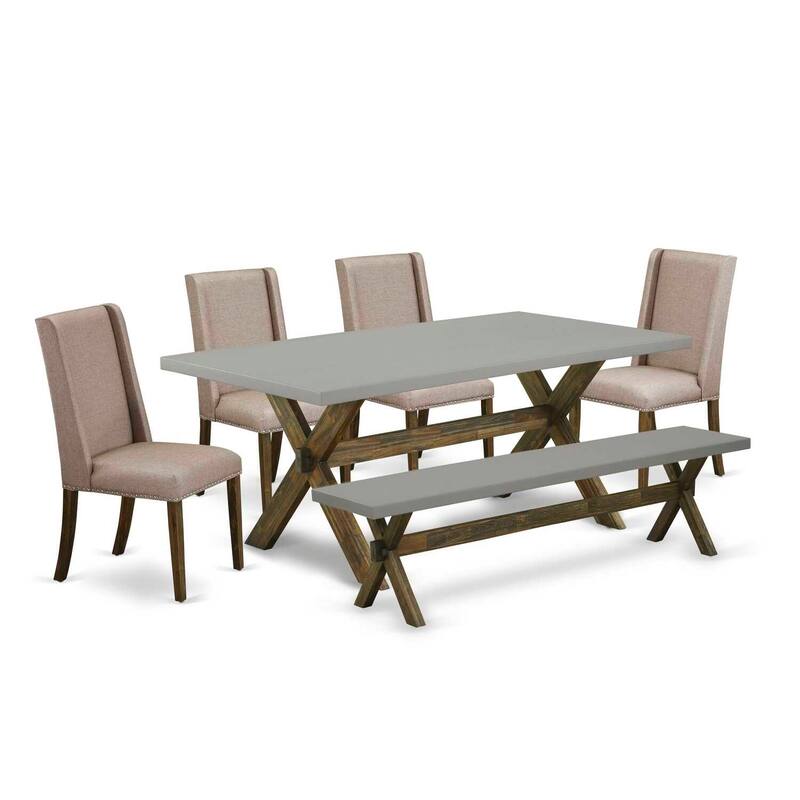 Modern 6-Piece Dining Set - Rectangular Table & 4 Parsons Chairs + Bench