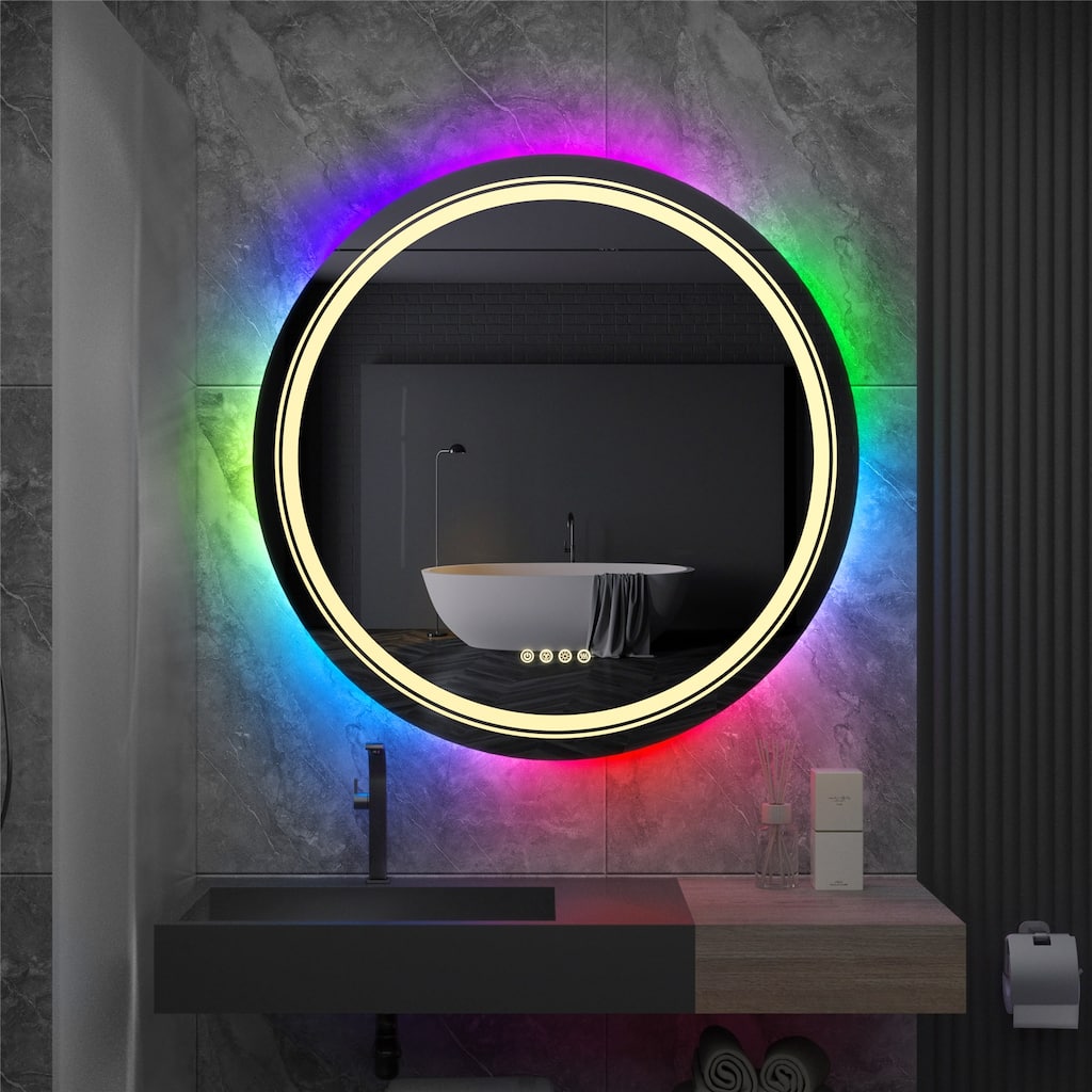 Firm RGB Backlit Led Mirror Bathroom Vanity 3 Dimmable Lights Anti-fog