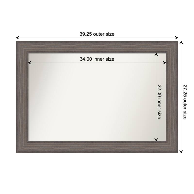 Country Barnwood Framed Non-Beveled Custom Wall Mirror, Bathroom Vanity Mirror - Outer Size: 39.25 x 27.25