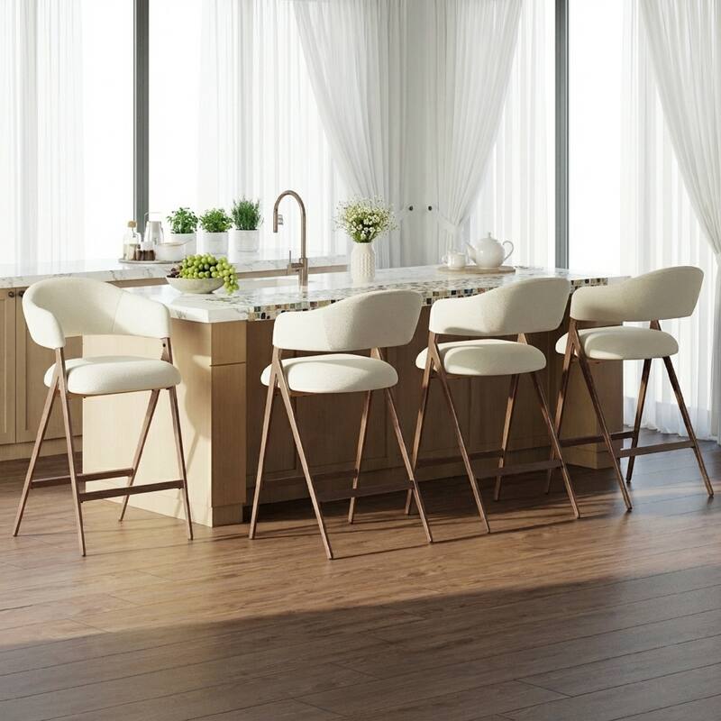 RENEWLINE Bar Stools Height Counter Stools with Backrest&Footrest - Set of 4 - Beige