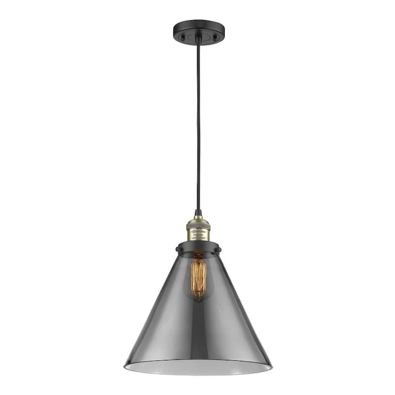 Innovations Lighting X-Large Cone Single Light 12" Wide Pendant - Black Antique Brass / Smoked