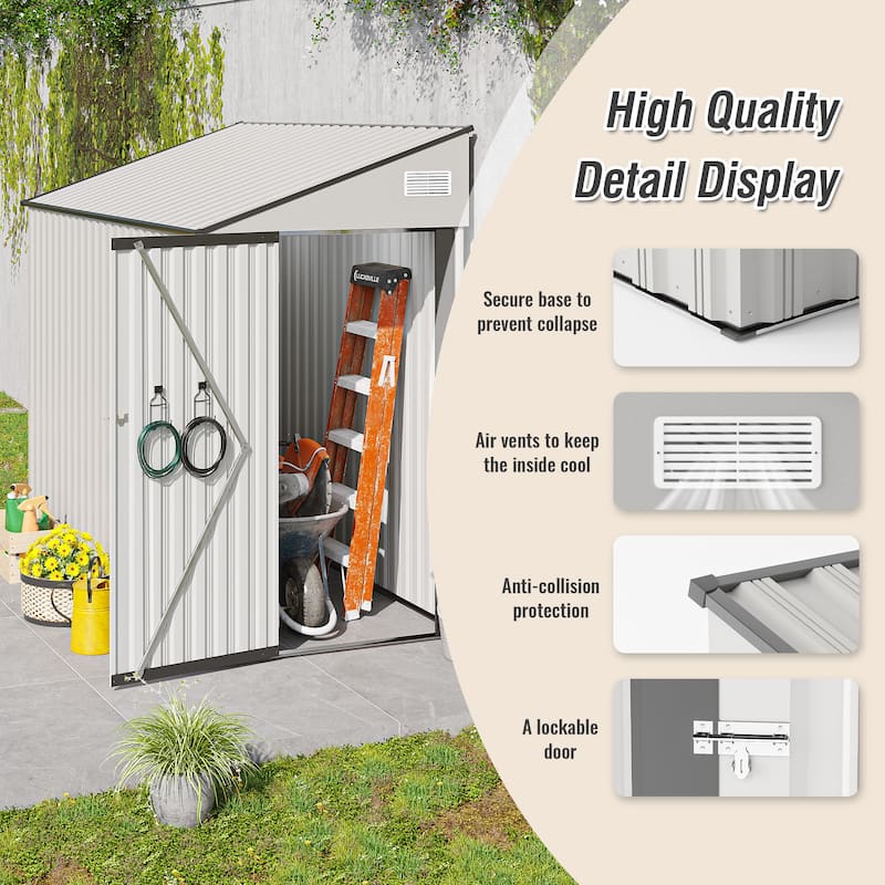 4*8FT Storage Shed, Single Hinge Door, Solid Structural Design, Good Ventilation, Surface With Protective Film