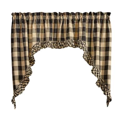 Park Designs Buffalo Check Ruffled Black Swags 72" x 36" - 72" X 36"