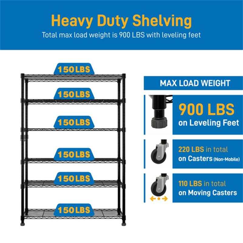6-Tier Disassembly and Free Assembly NSF-Certified Steel Wire Shelving
