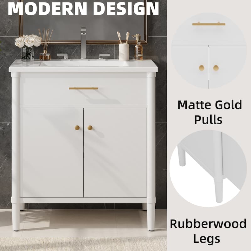 31" Bathroom Vanity with Sink Bathroom Cabinet with Soft Close Doors and Adjustable Shelf