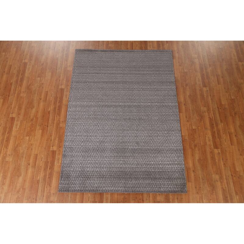 Brown Trellis Gabbeh Modern Area Rug Hand-knotted Wool Carpet - 5'5" x 7'7"