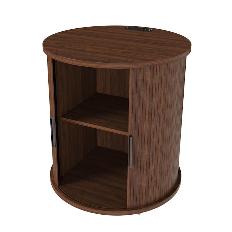 2-Tier Nightstand with USB Ports and Built-in Charging Station & Sliding Door