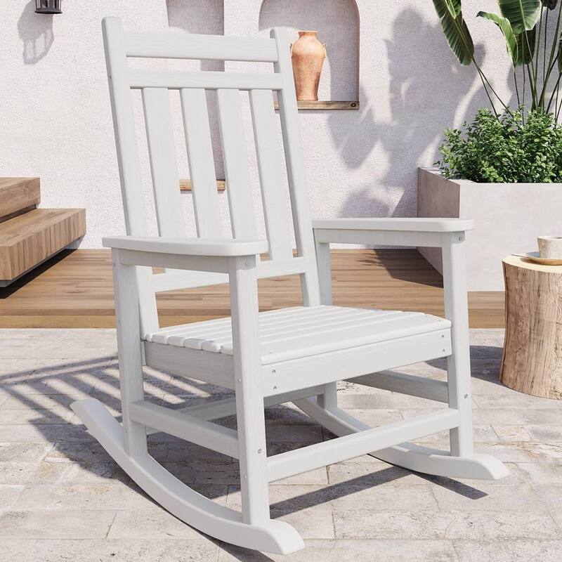 Outdoor All Weather Resistant Rocking Chair for Patio, Porch - N/A - White