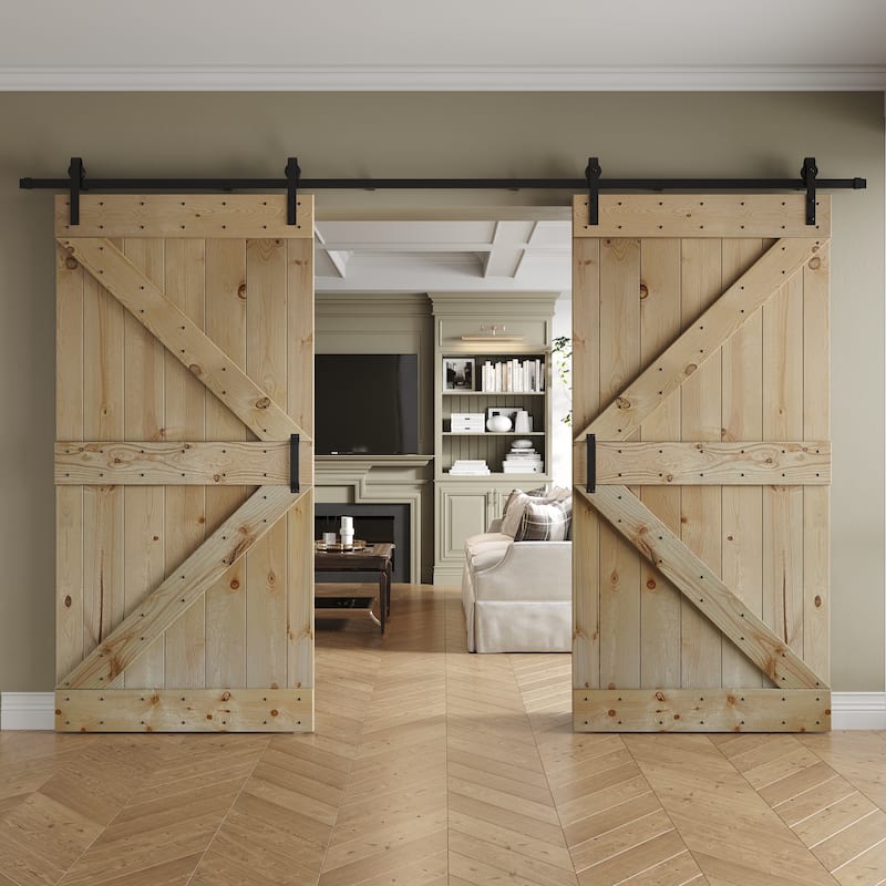 Coast Sequoia 48in/60in/72in/76in/84in x 84in K Series Pine Wood Double Sliding Barn Door With Hardware Kit