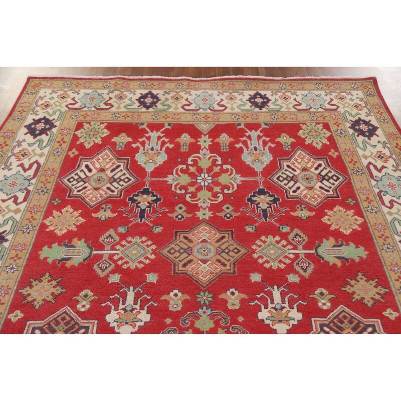 Hand Knotted Oriental 100% Wool Carpet Traditional All-Over Red Kazak Area Rug - 9' 6'' X 6' 8''