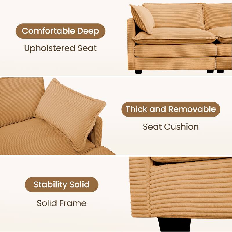 7-Seater Corduroy Sectional Sofa with 2 Removable Ottomans & Corner Seat, Soft & Comfortable - 5 Seats with 2 Ottoman
