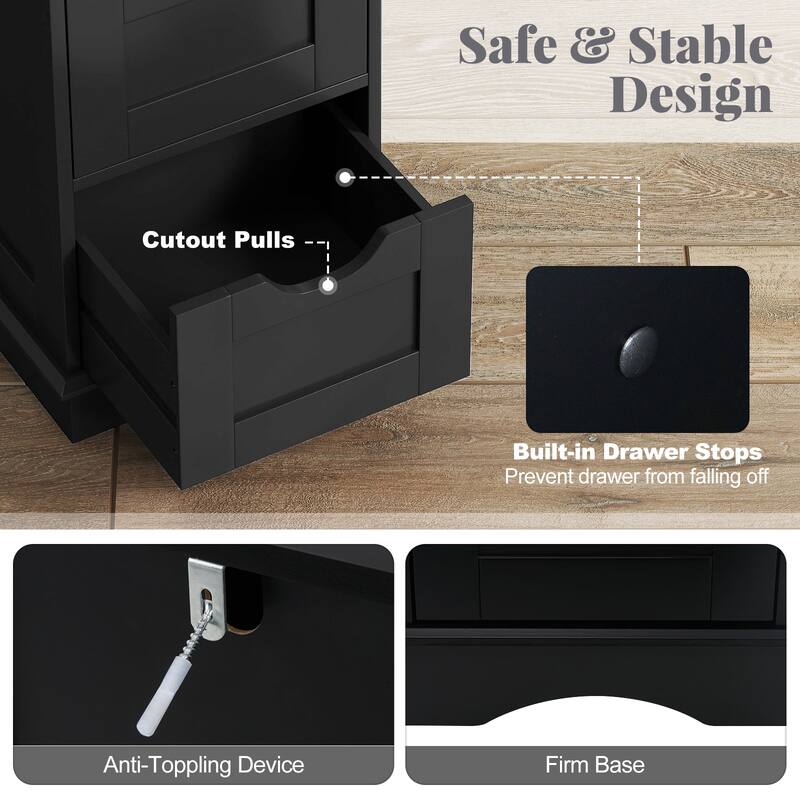 4-Drawer MDF Floor Storage Cabinet with 4 Drawers and Cutout Handles for Bathroom Bedroom Laundry Room - 12" x 12" x 32"