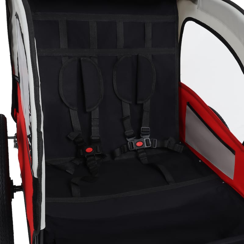 2-In-1 Double 2 Seat With Bike Trailer Jogger Stroller Foldable Collapsible W/Pivot Front Wheel, Storage Bag