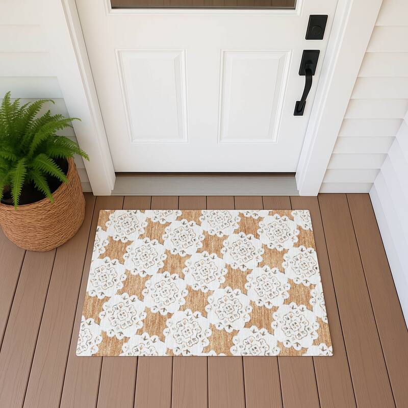 Machine Washable Indoor/ Outdoor Global Motif Chantille Rug - Copper - 1'8" x 2'6"