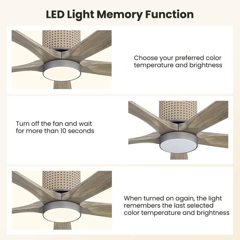MLiAN 5 Solid Wood Blades Ceiling Fan with Lights Remote Control 6-Speed DC - 54''