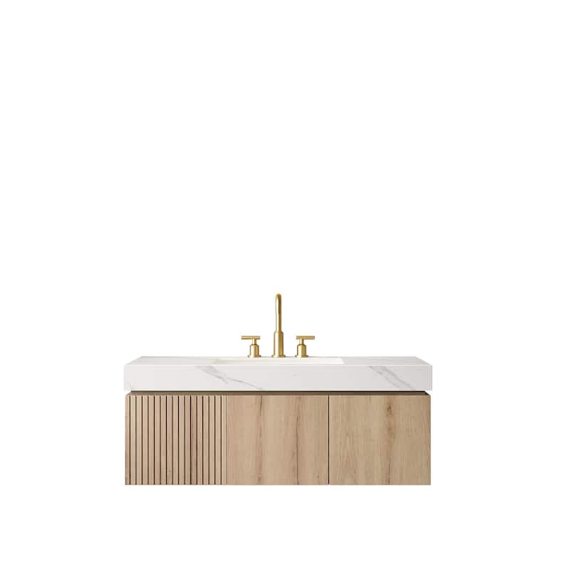 Floating Bathroom Vanity with Sintered Stone Top & Undermount Ceramic Basin with Three Pre-drilled Faucet Holes