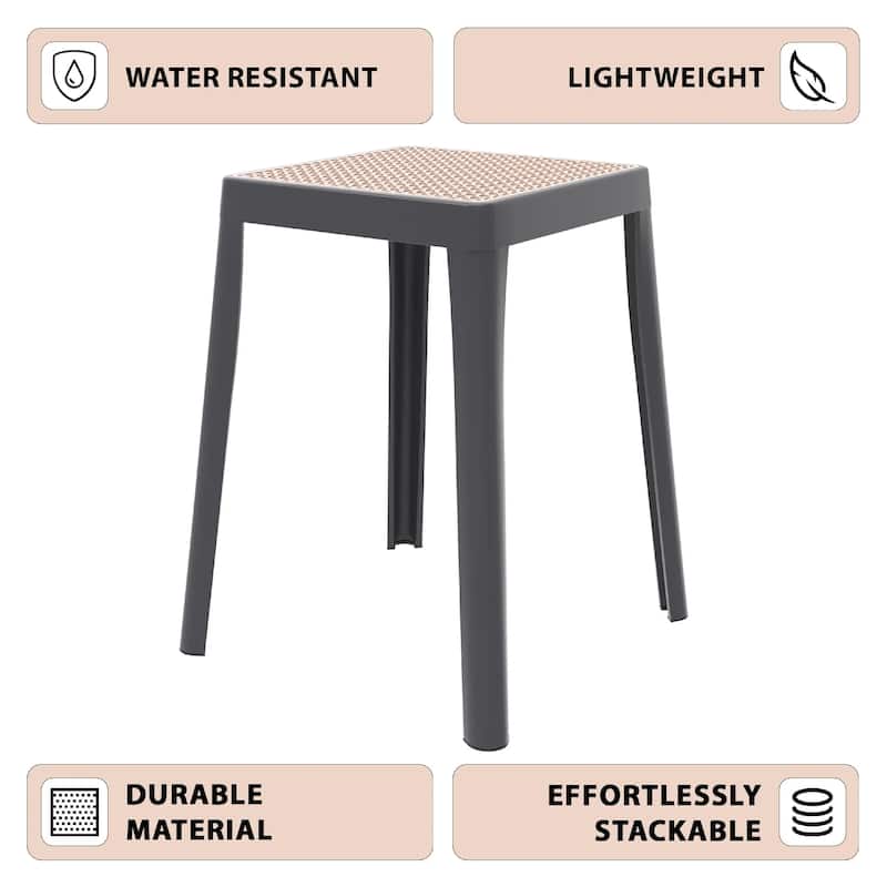 Tresse Modern Stackable Dining Stool with Wicker Seat for Dining Room, Garden, Patio, Indoor or Outdoor Set of 2