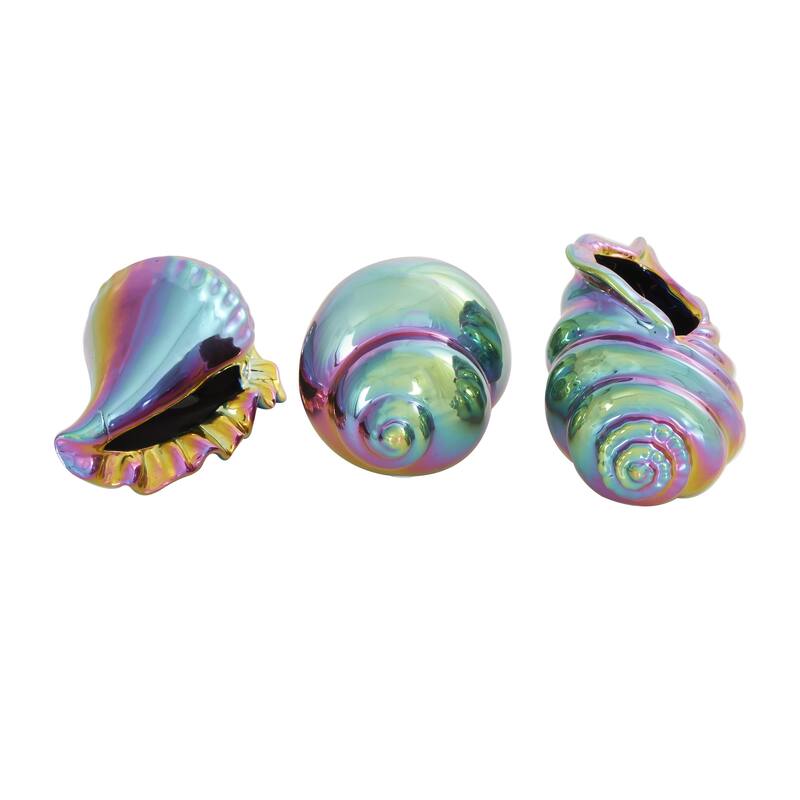 Silver, White or Multi Colored Porcelain Ceramic Shell Shell Decorative Sculpture (Set of 3)
