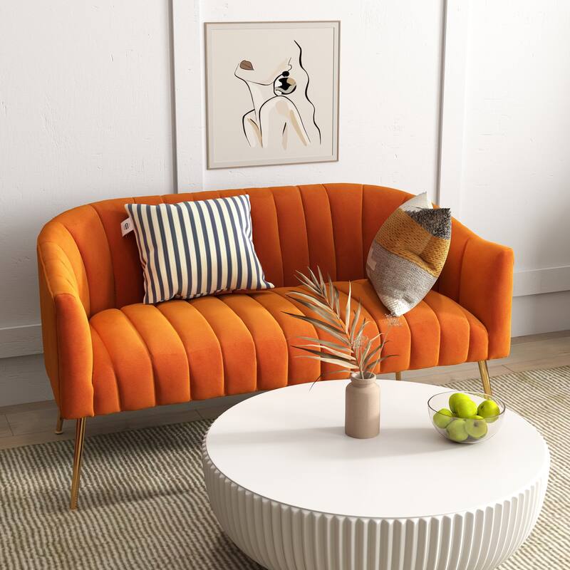 SEYNAR Modern Glam Comfy 50" Metal Legs Curved Sofa 2 Seaters Loveseat with Tufted Back - Orange