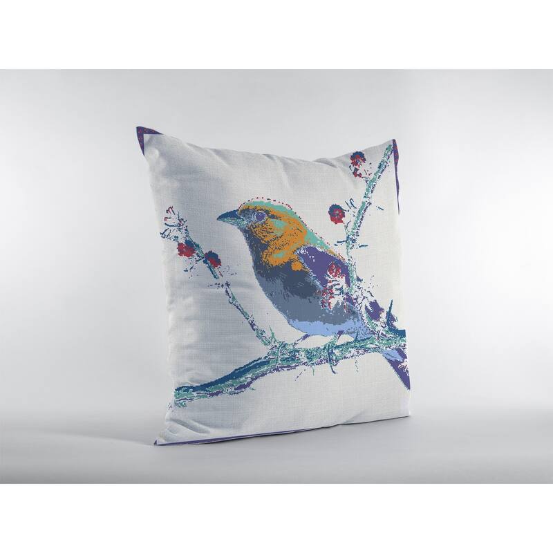 HomeRoots 16" Blue White Robin Zippered Suede Throw Pillow