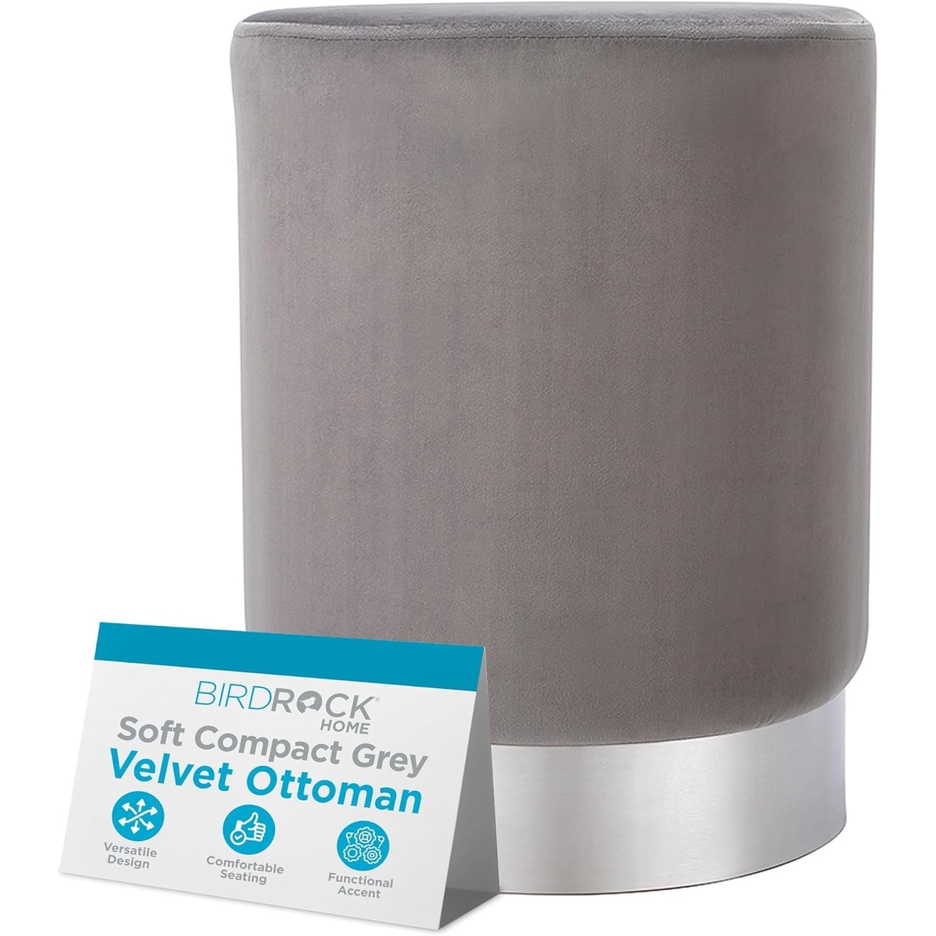 Round Padded Ottoman Foot Stool with Foam Seating, Compact Grey Design for Multi-Purpose Use