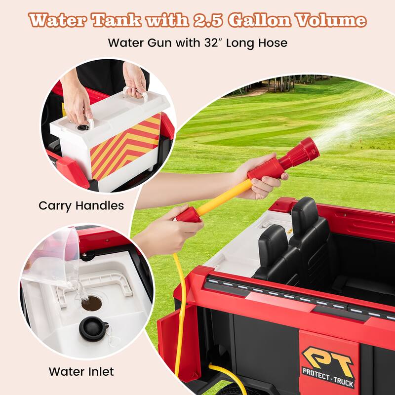 Gymax 2-Seater Kids Ride on Fire Truck w/Remote Control Water Gun
