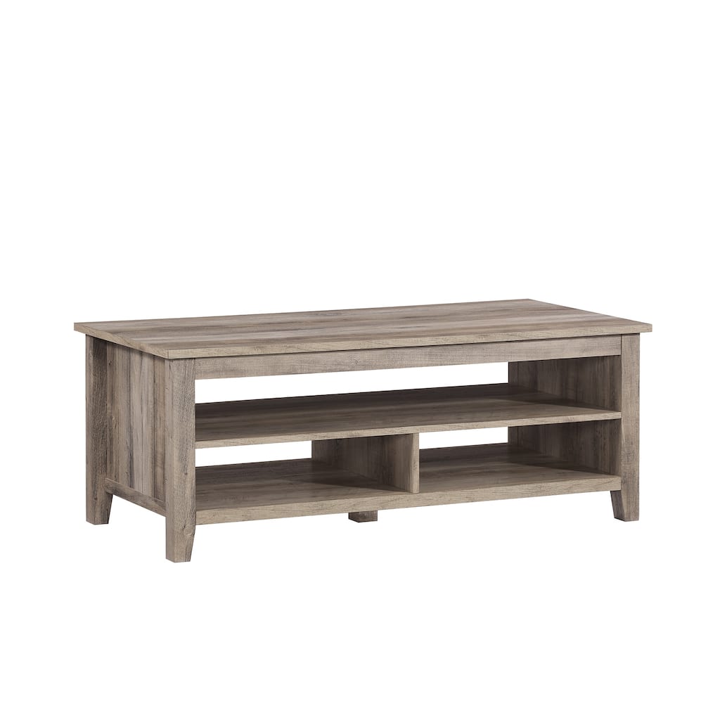 Coastal Grooved Panel Coffee Table with Lower Shelf for Living Room, Bedroom and Office - Grey Wash