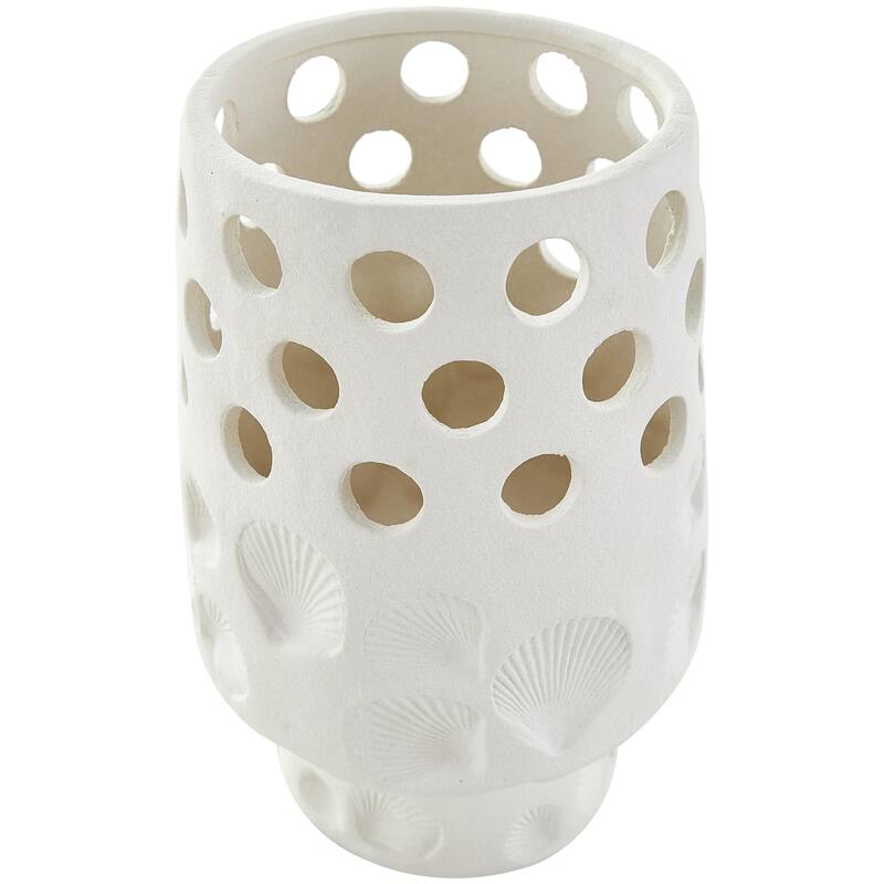 Ceramic Shell Decorative Vase with Circular Cutouts - White - Roche River Decor