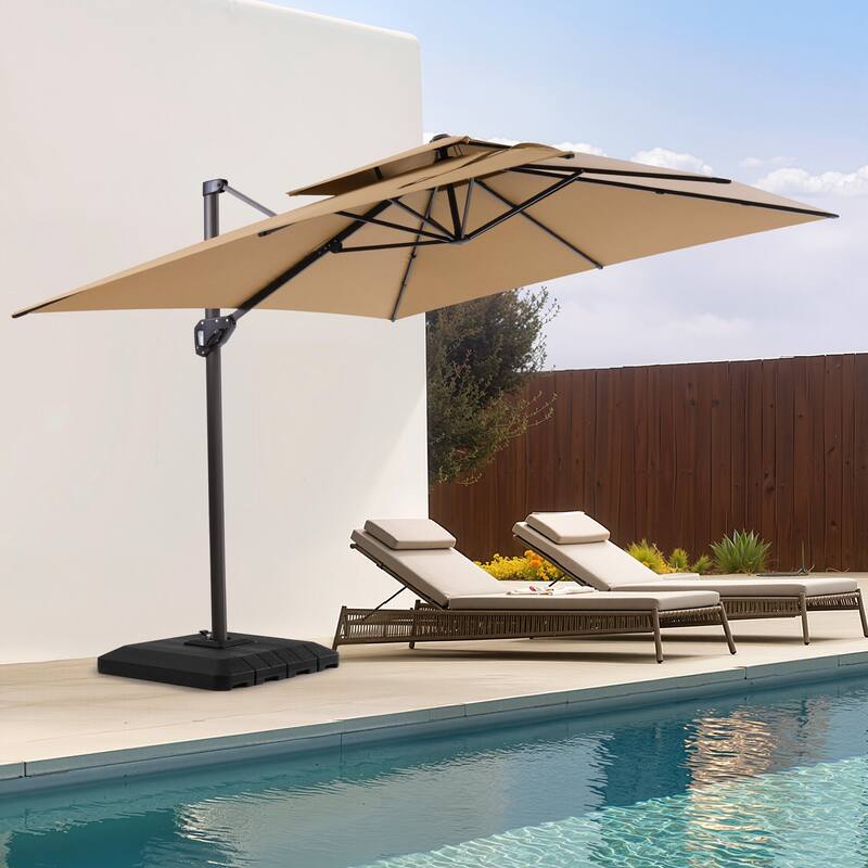 11 × 9 ft Outdoor Patio Offset Cantilever Dual Top Umbrella with 4-Piece Fillable Weighted Base