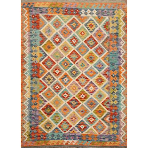 Trellis Colorful Kilim Persian Area Rug Flat-Weave Wool Carpet - 5'2"x 6'4"