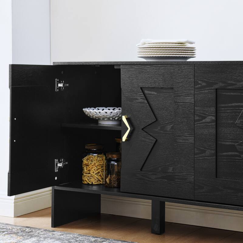 60" Mid Century Modern Sideboard Buffet Cabinet with Storage, TV Media Console, Storage Cabinet with Geometric Pattern