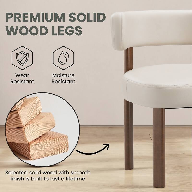 Modern Upholstered Dining Chairs with Solid Wood Legs Ergonomic Backrest - Set of 2