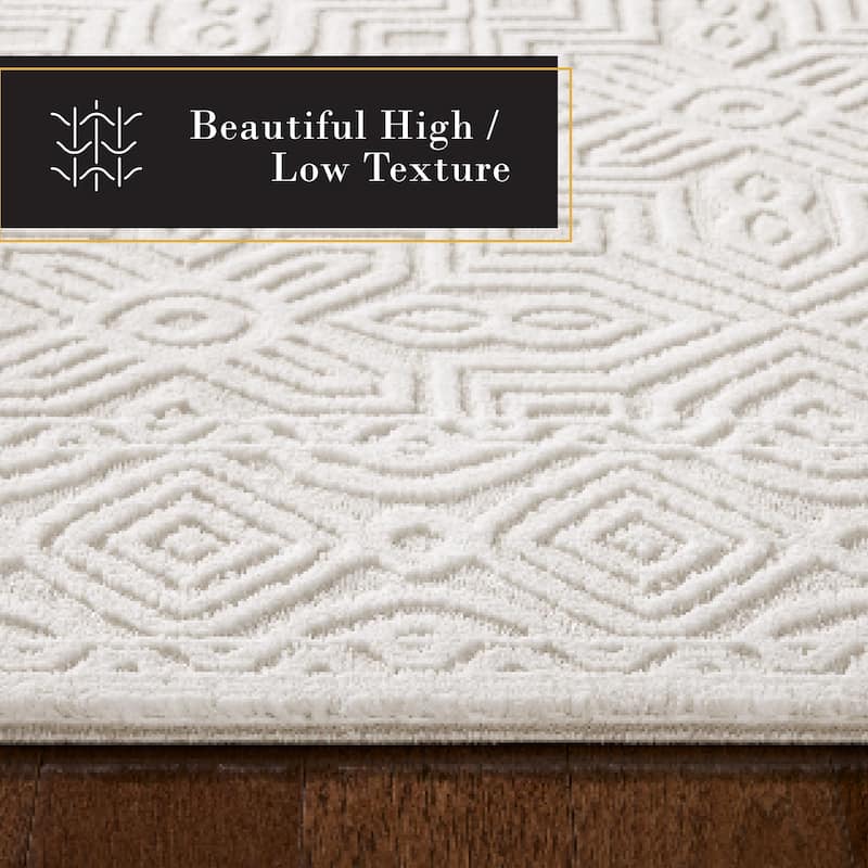 TOWN & COUNTRY LUXE Maya Medallion Tile Neutral Indoor Area Rug with High-Low Texture