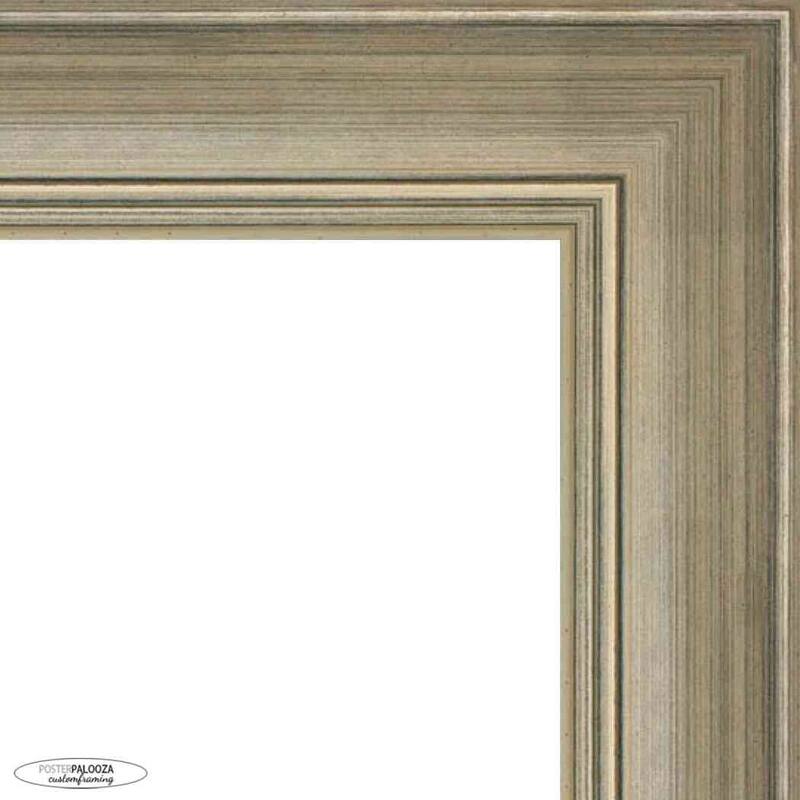 34x22 Traditional Silver Complete Wood Picture Frame with UV Acrylic