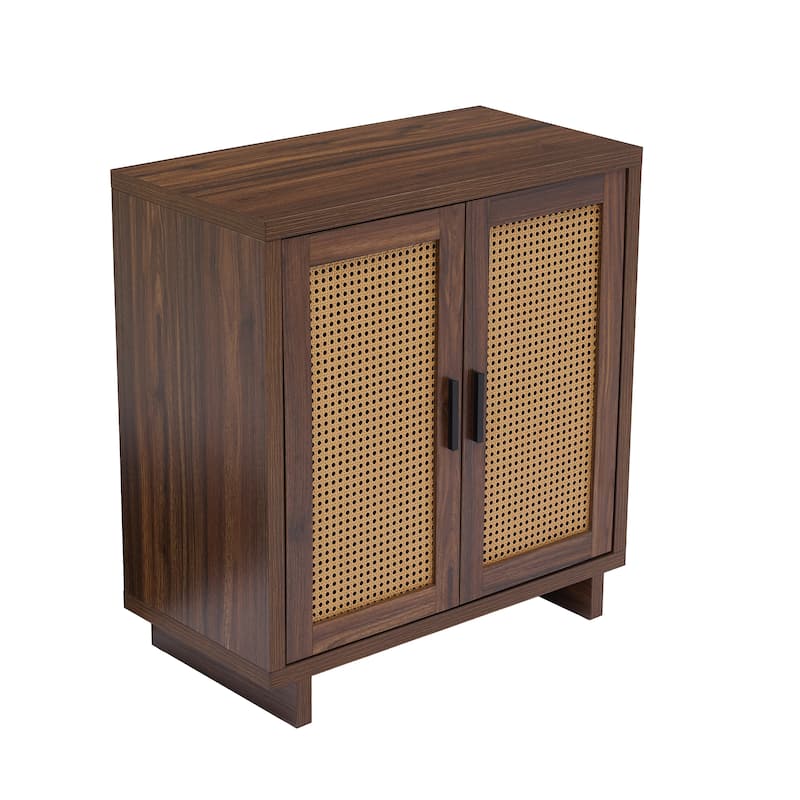 Mid-Century Modern Rattan Sideboard Storage Accent Cabinet with 2 Door