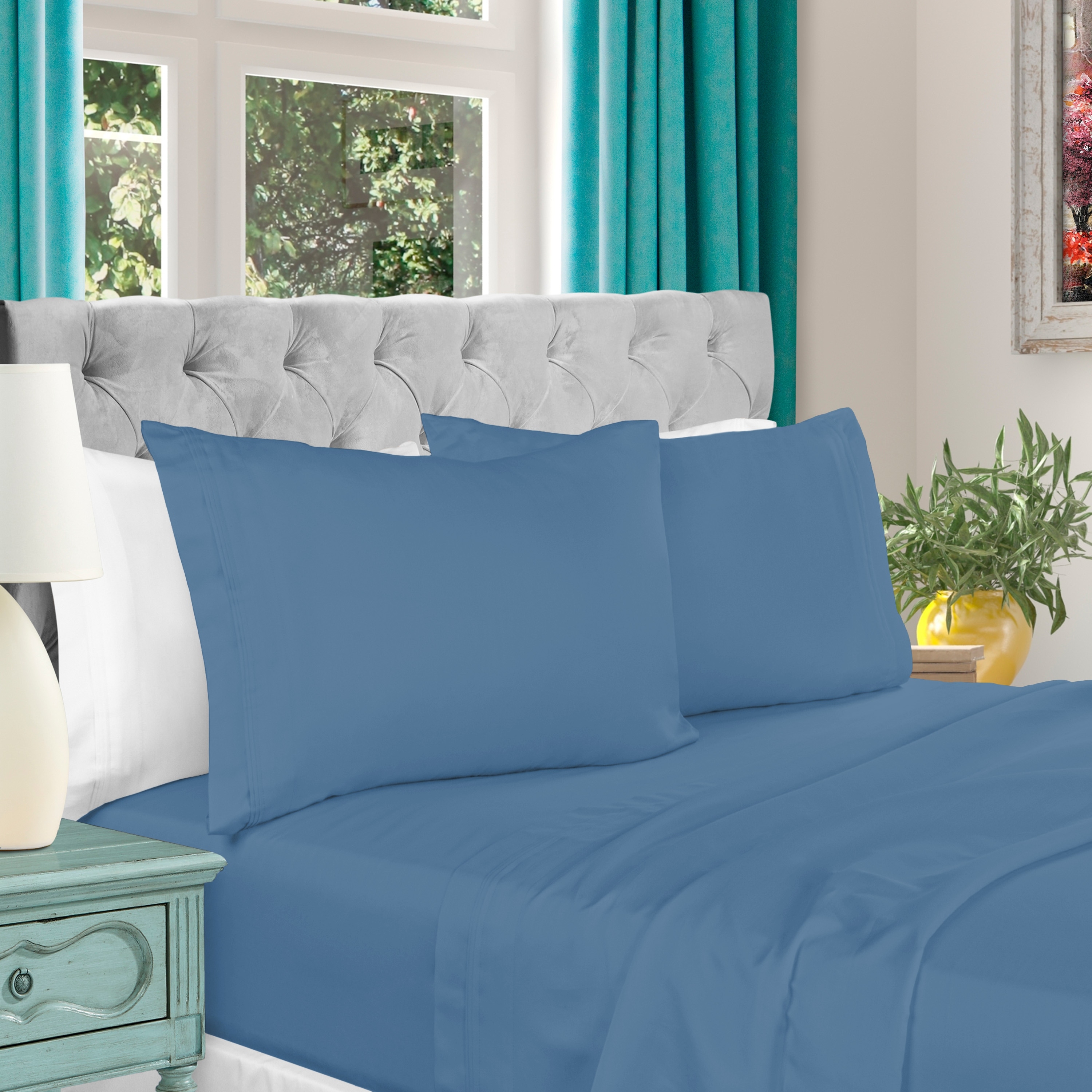 Super Quality Bedding Collection 1000 TC Egyptian Cotton US Sizes Sky Blue Solid 