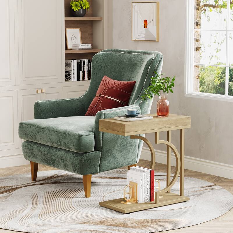 Narrow Side Table White Gold Side Table C Shaped End Table Modern Bedside Table