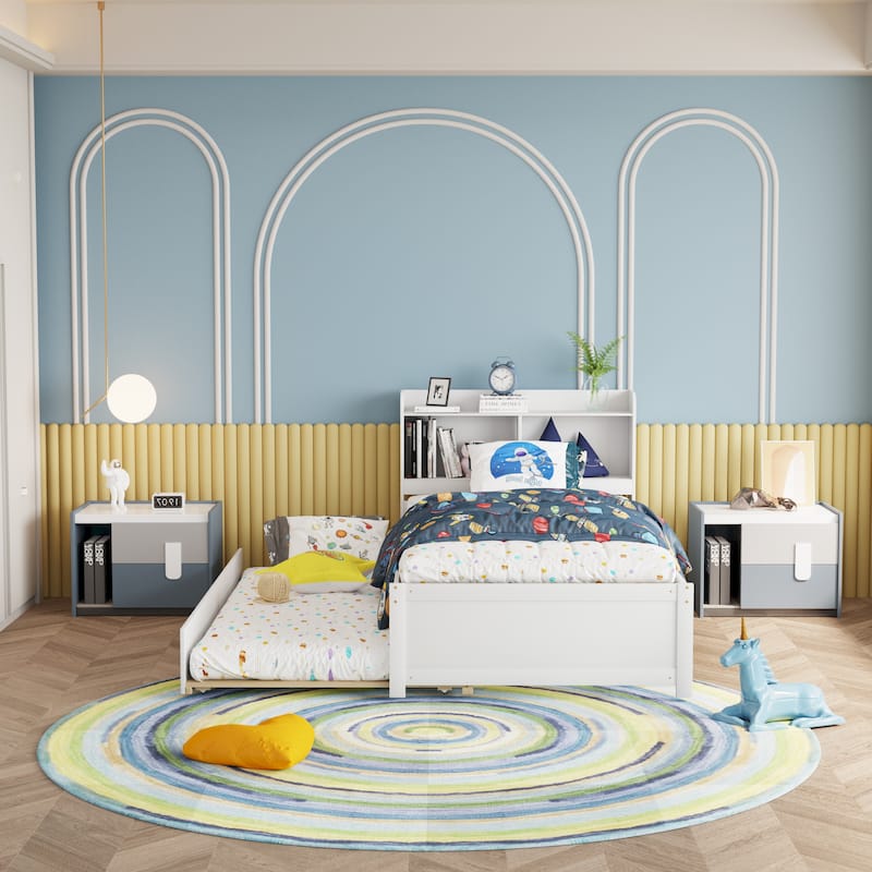 Bed with Trundle,Bookcase
