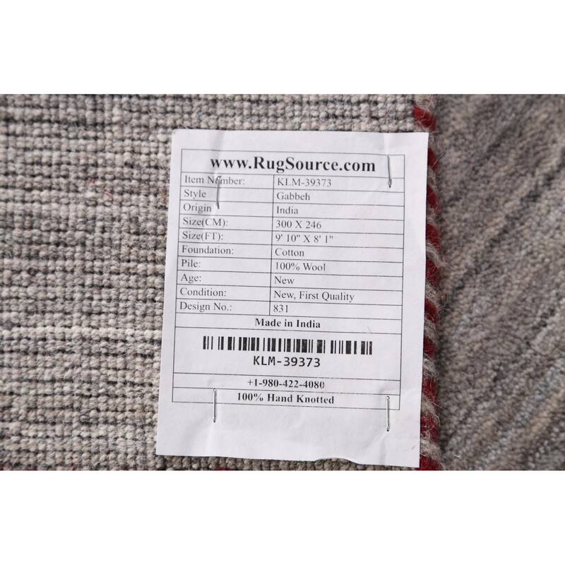 Gabbeh Indian Area Rug Hand-Knotted Grey Oriental Wool Carpet - 8'1" x 9'10"