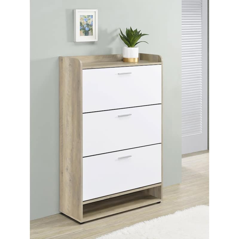 Kyla 3-tier Shoe Storage Cabinet - White/Antique Pine